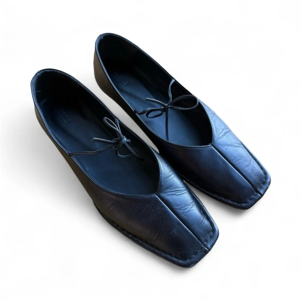 Alohas Sway Black Leather Ballet Flats - Picture 2 of 8